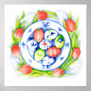 Tulipas de Primavera de Wall Art, Ovos, Poster de