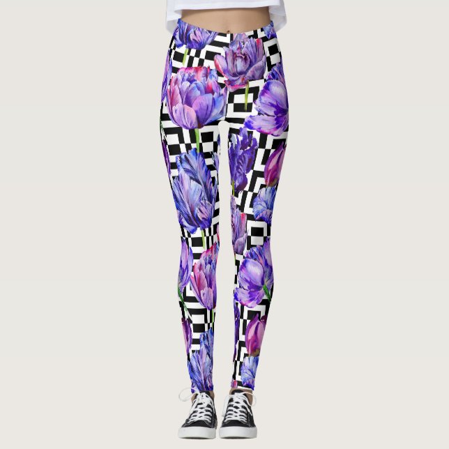 Tulipas Negras Aquarela Leggings (Frente)