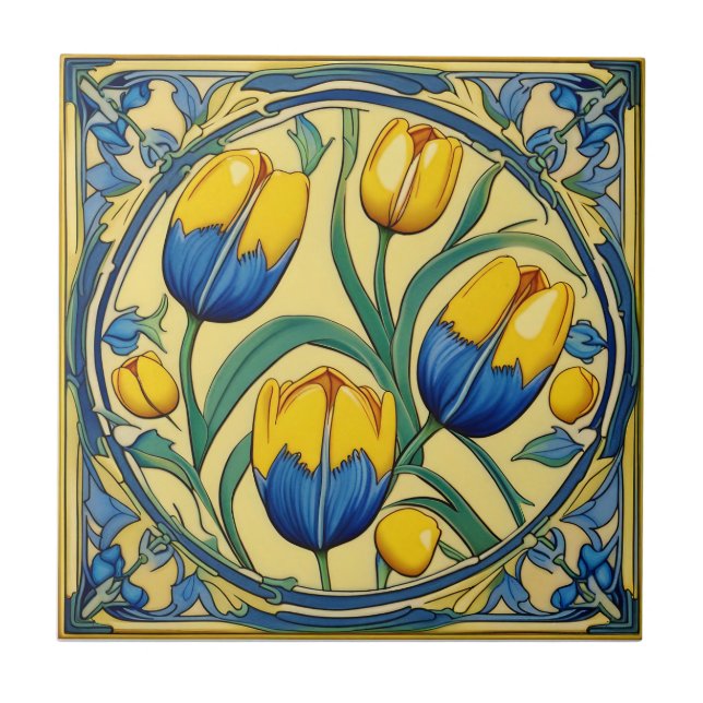 tulipas no Azulejo cerâmico de Arte Simétrica Nouv (Frente)
