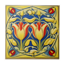 tulipas no Azulejo cerâmico de Arte Simétrica Nouv