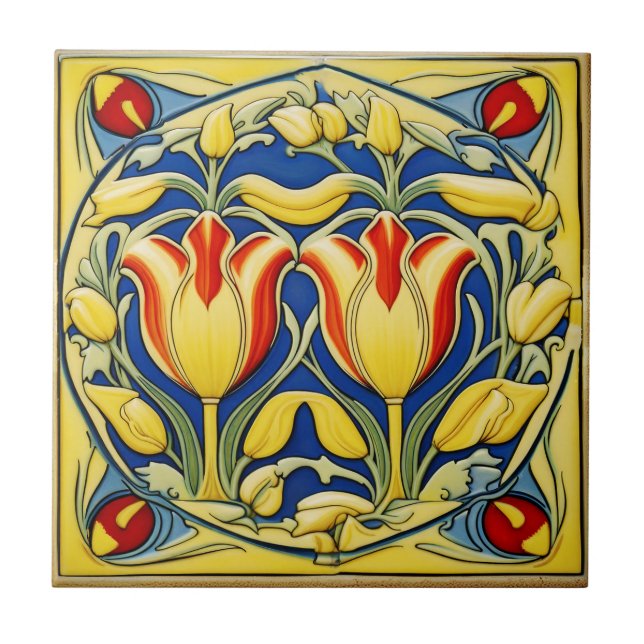 tulipas no Azulejo cerâmico de Arte Simétrica Nouv (Frente)