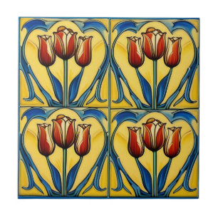 tulipas no Azulejo cerâmico de Arte Simétrica Nouv