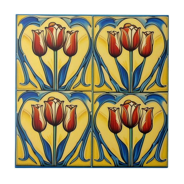 tulipas no Azulejo cerâmico de Arte Simétrica Nouv (Frente)
