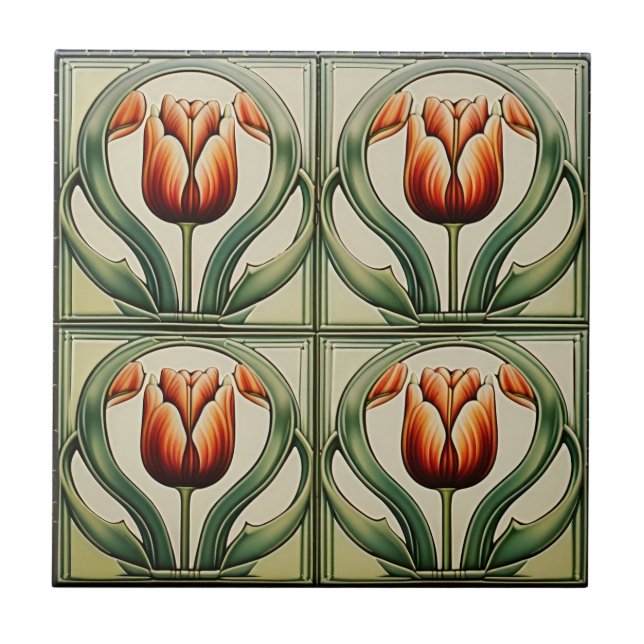 tulipas no Azulejo cerâmico de Arte Simétrica Nouv (Frente)