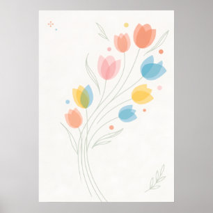 Tulipas Pastel Coloridas Poster Floral Minimalista