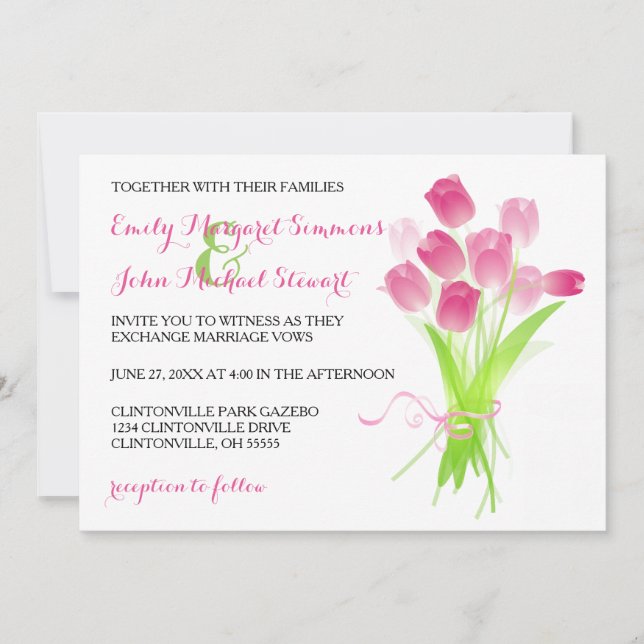 Tulipas Rosa - Convite de Casamento (Frente)