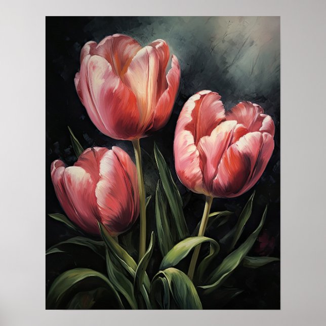 Tulipas Rosa Flores Impressão (Frente)