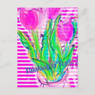 Tulipas Rosa Fúcsia em um Vaso Cartão Postal Multi