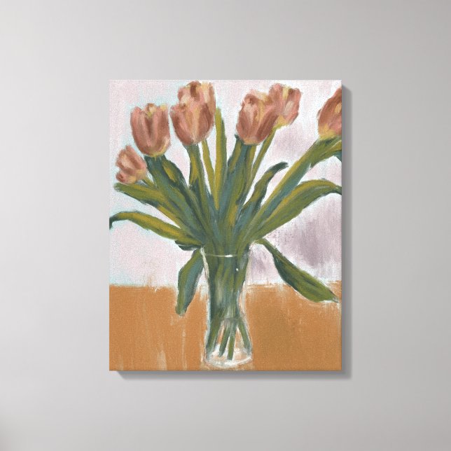 Tulipas rosa pintando na canvas (Frente)