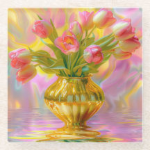Tulipas Rosa Vibrantes em Vase Ouro