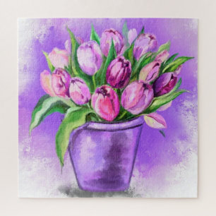 Tulipas Roxas Em Quebra-cabeça Roxo