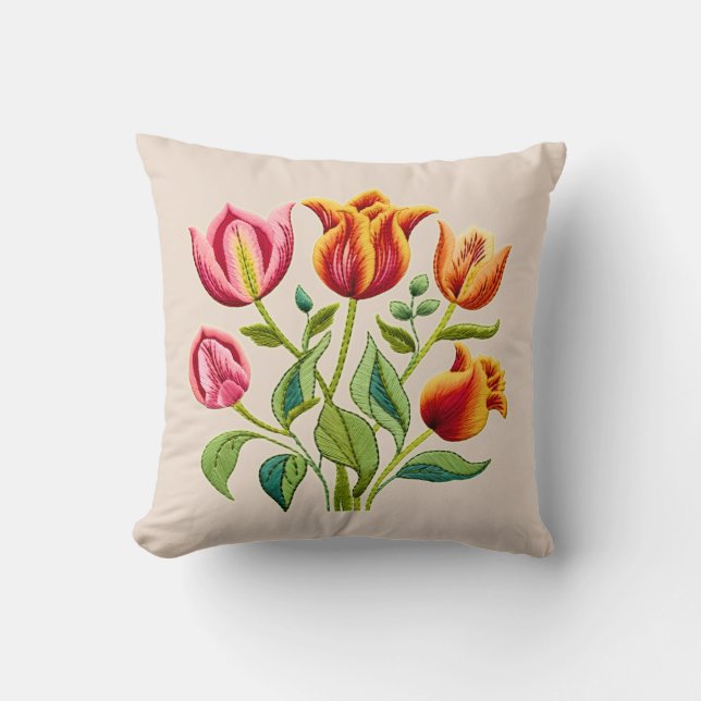 Tulipas vermelhas com um toque de amarelo Almofada (Frente)