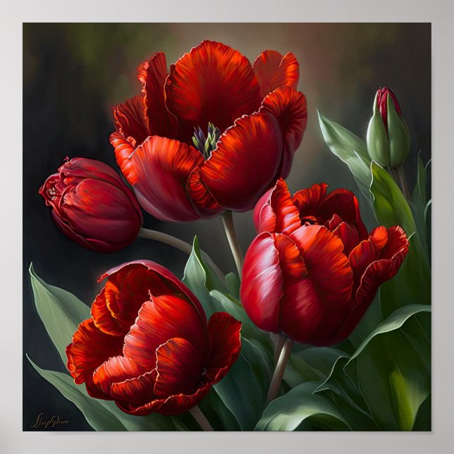 Tulipas Vermelhas Impressão (Frente)