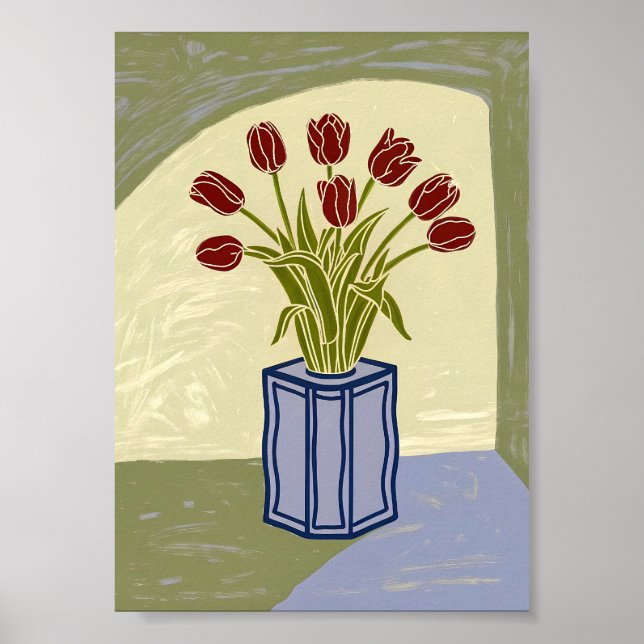 Tulipas Vermelhas Modernas em Poster de Arte de Va (Frente)