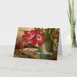 Tulipas Vermelhas no Cartão de Aniversário Vintage
