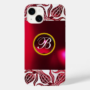 TULIPS VERMELHOS DAMASK MONOGRAM Burgundy White