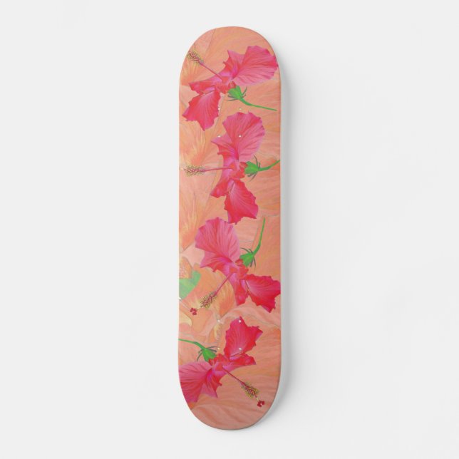 "Tumbing hibiscus" - DECK DE SKATEBOARD vermelho e (Frente)