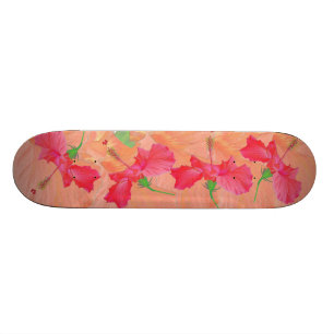 "Tumbing hibiscus" - DECK DE SKATEBOARD vermelho e