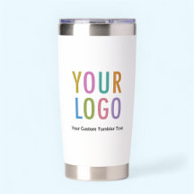 Tumbler branco personalizado isolado com logotipo