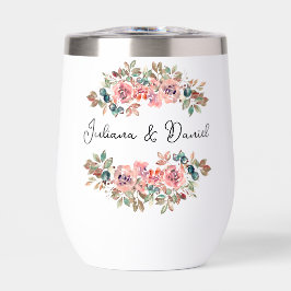 Tumbler de Vinho Térmico de Casamento Floral Simpl