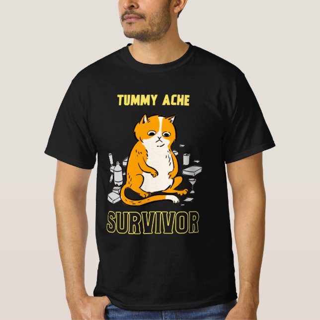 Tummy Ache Survivor Cat T-Shirt (Frente)