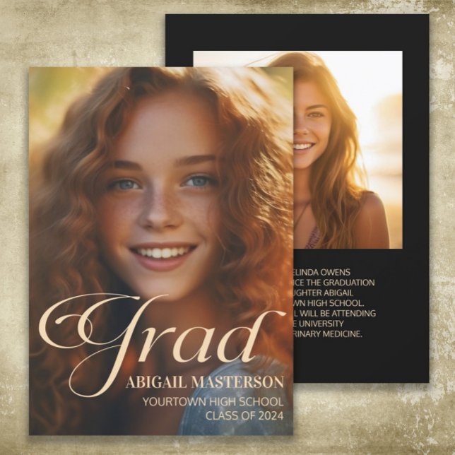 Turma Elegante de 2024 Foto Graduado Formatura  (2-photo graduation announcement card printed on both sides)