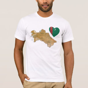 Turquemenistão Flag Heart and Map T-Shirt