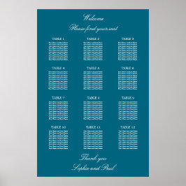 Turquesa 12 Gráfico Mesa de Casamento de Poster