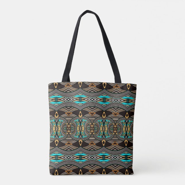 Turquesa Abstrato Tribal Bolsa (Verso)