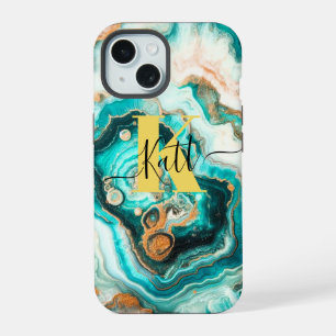 Turquesa Ágata Dourada Monograma Personalizado Mod