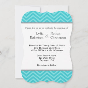Turquesa Aqua Blue Chevron Convites para Casamento