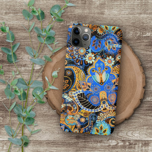 Turquesa Azul Laranja Laranja Negro Paisley Arte F