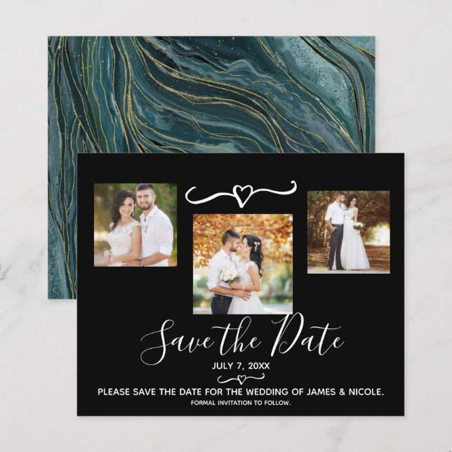 Turquesa Azul Ouro Foto Casamento Save the Date (Frente/Verso)