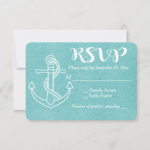 Turquesa Azul RSVP Âncora de Navio Casamento