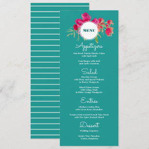 Turquesa Cartões de menu de casamento Floral da
