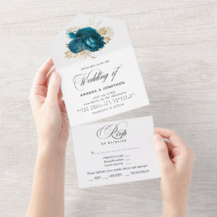 Turquesa - Casamento Floral Dourado e Teal Está T