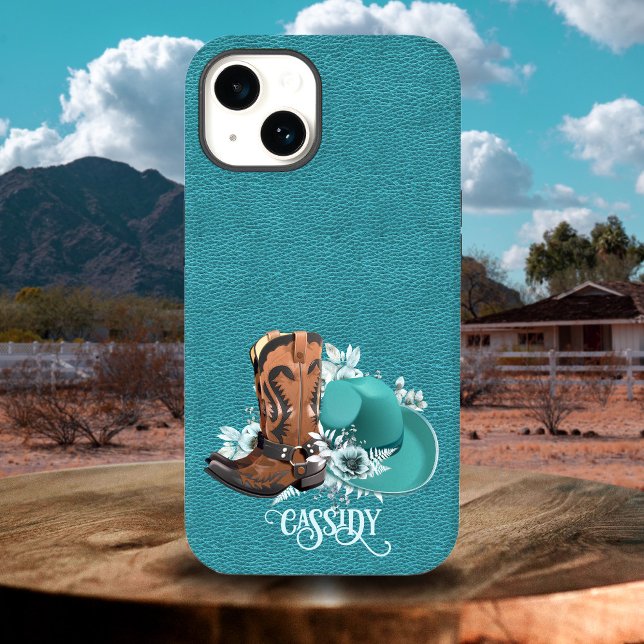 Turquesa castanha de textura de couro (Leather texture cowgirl brown turquoise Case-Mate iPhone case)