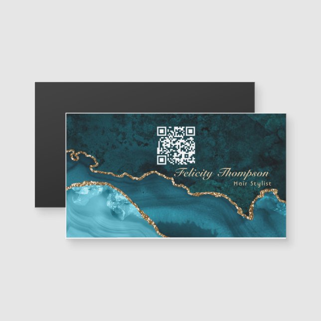 Turquesa - Código QR de Ágata Azul e Dourado (Frente/Verso)