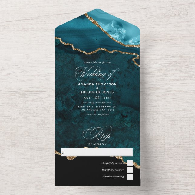 Turquesa - Convite de Casamento em Ágata Azul e Do (Interno)