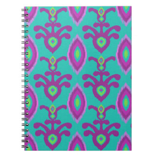 Turquesa e caderno roxo do design de Ikat