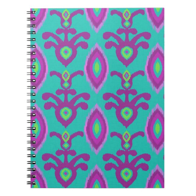 Turquesa e caderno roxo do design de Ikat (Frente)