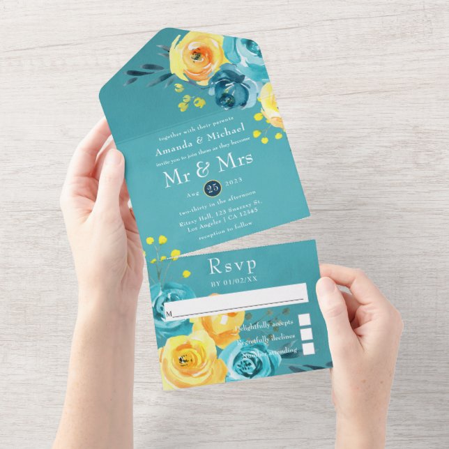 Turquesa e Casamento Floral Amarelo (Tearaway)