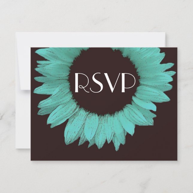 Turquesa e Chocolate Sunflower Weding RSVP (Frente)