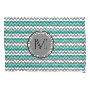 Turquesa e Cinza Chevron Zigzag Monograma