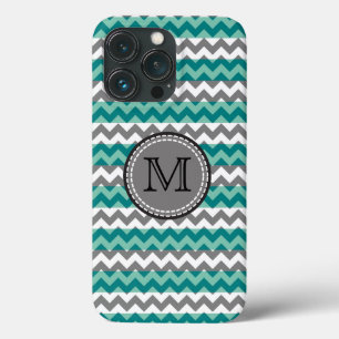 Turquesa e Cinza Chevron Zigzag Monogramas Mães