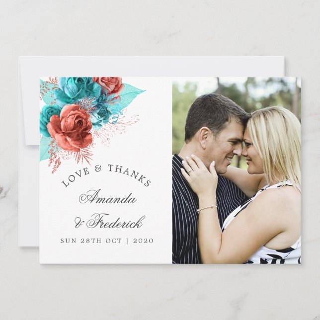 Turquesa e Coral Agradecimento de Casamento Tropic (Frente)