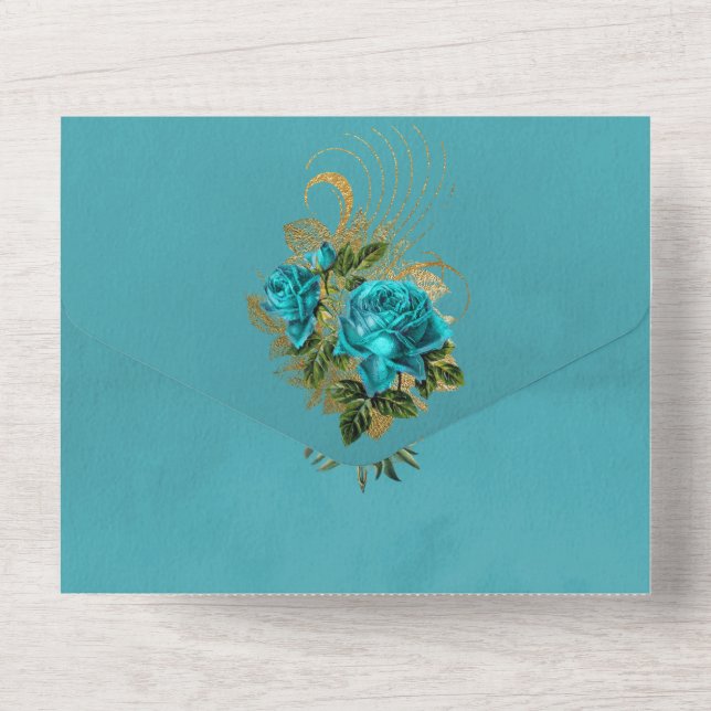 Turquesa e Dourada Casamento Floral (Back)