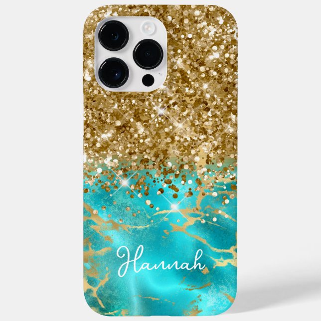 Turquesa e Dourado Brilhante Glam Personalizado (Verso)