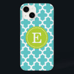 Turquesa e Monograma Verde Moderno de Marrocos<br><div class="desc">Chic Girly Preppy Modern Marron Quatrefoil Lattice Design com Nome Personalizado em Monograma ou Inicial</div>