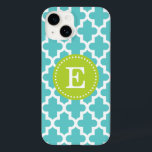 Turquesa e Monograma Verde Moderno de Marrocos<br><div class="desc">Chic Girly Preppy Modern Marron Quatrefoil Lattice Design com Nome Personalizado em Monograma ou Inicial</div>